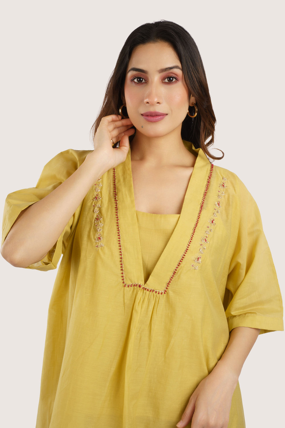 Fiza Pastel Yellow comfort Kaftan 3 piece set