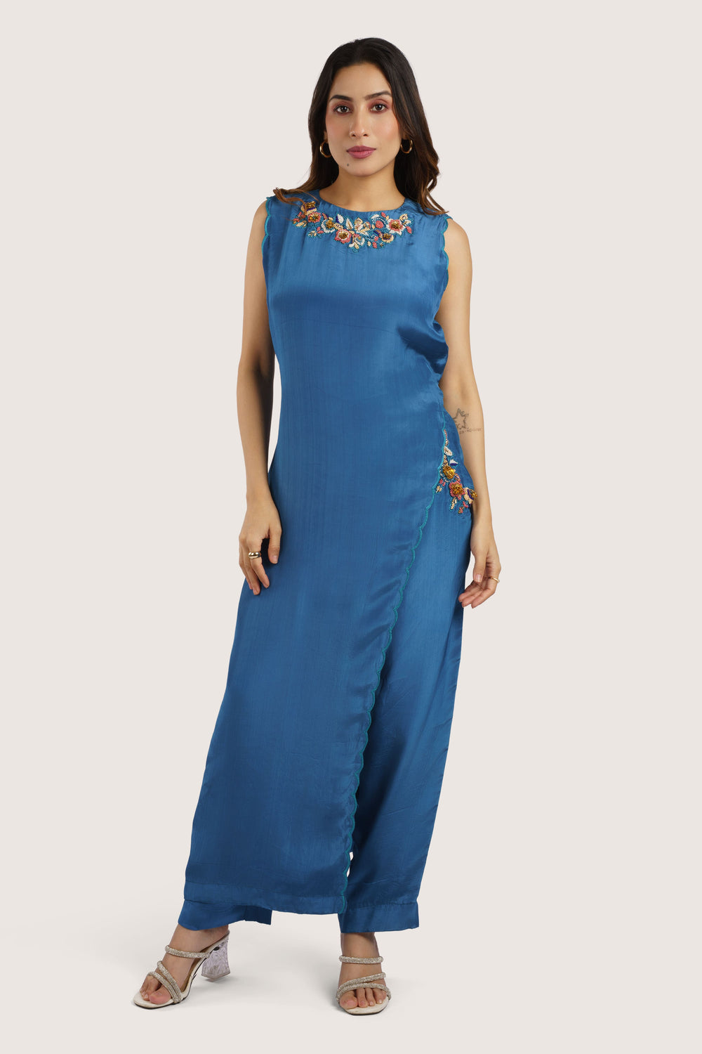Gulraaz – Peacock Blue Natural Crepe Co-ord Set