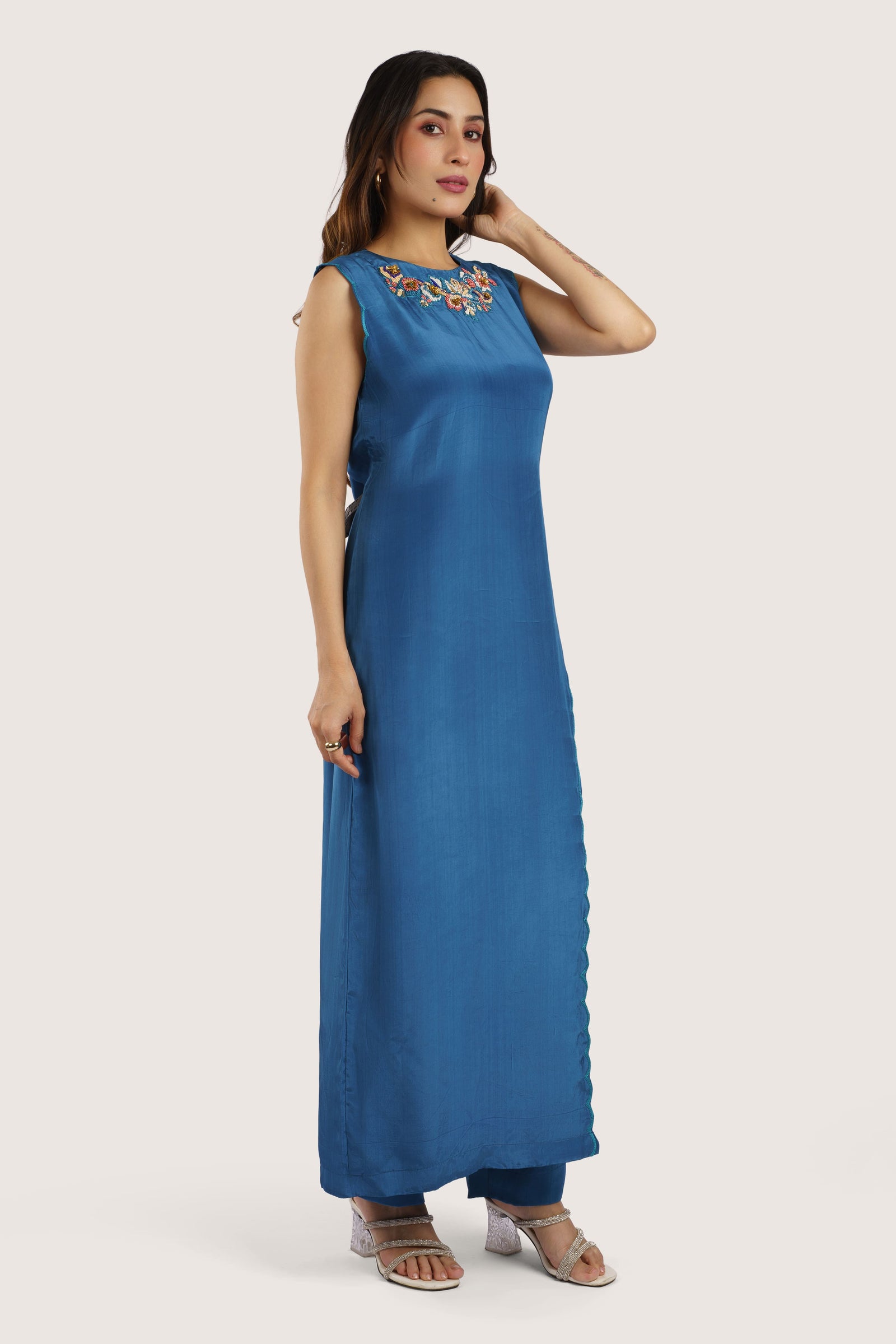 Gulraaz – Peacock Blue Natural Crepe Co-ord Set