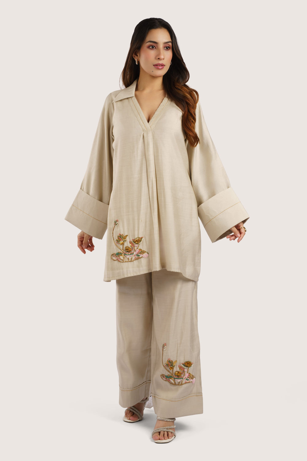 Mehka – Hand-Embroidered Natural Ivory Co-ord Set