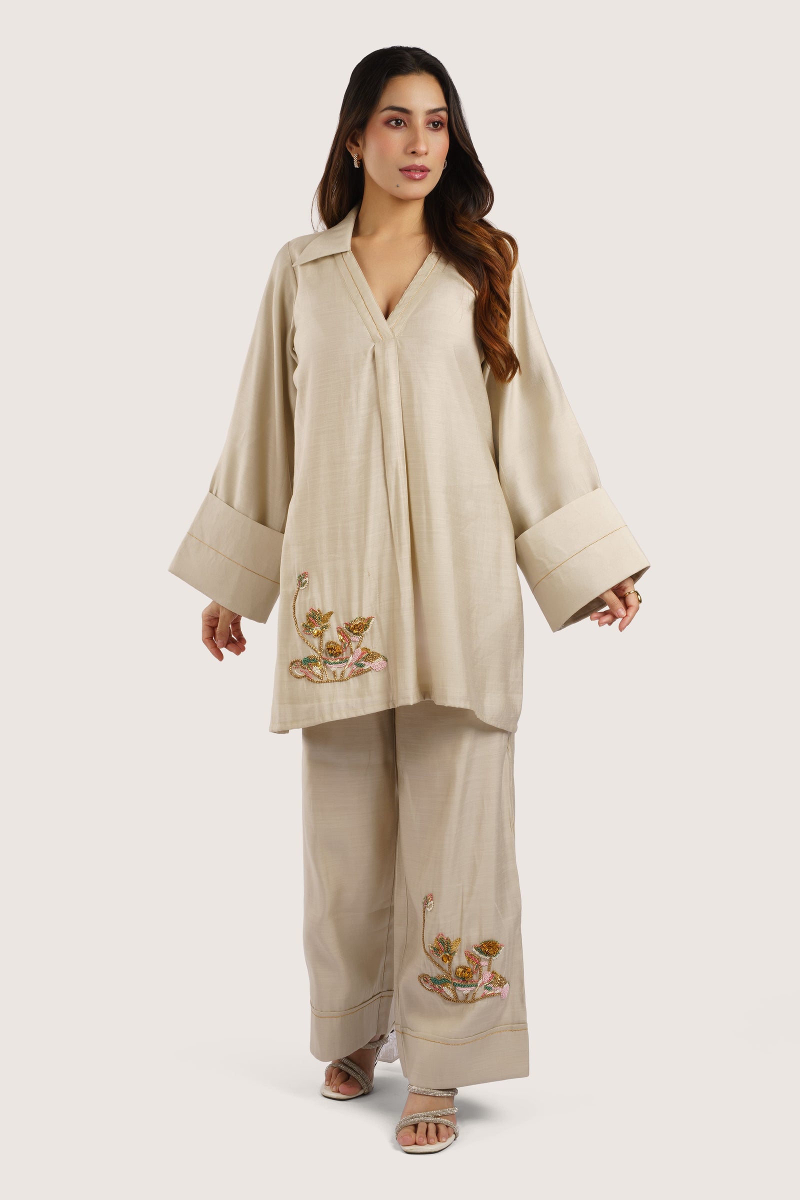 Mehka – Hand-Embroidered Natural Ivory Co-ord Set