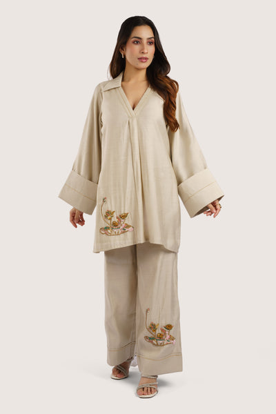 Mehka – Hand-Embroidered Natural Ivory Co-ord Set