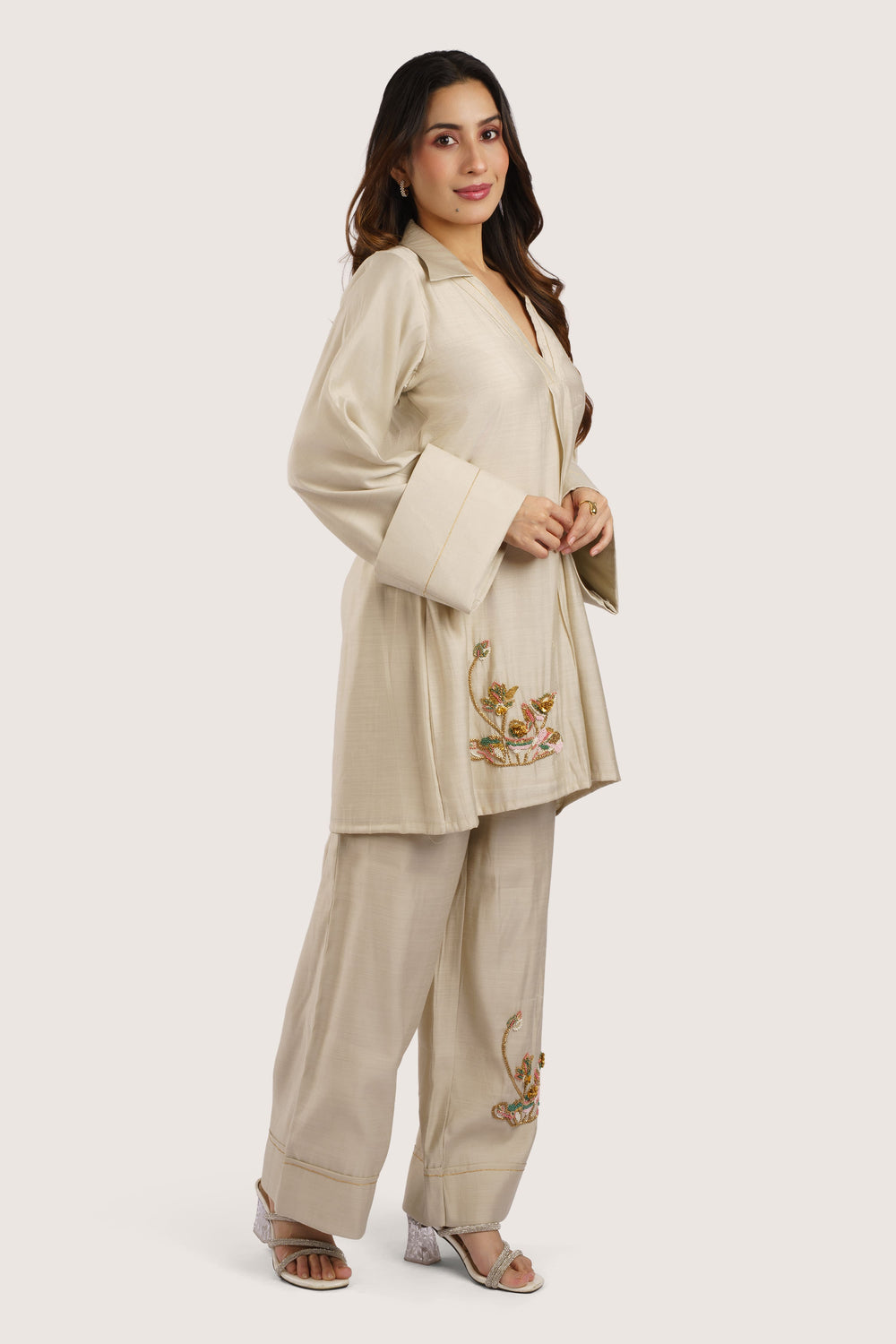 Mehka – Hand-Embroidered Natural Ivory Co-ord Set