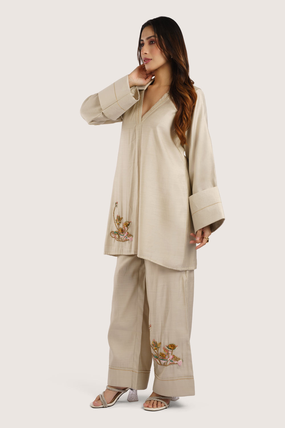 Mehka – Hand-Embroidered Natural Ivory Co-ord Set