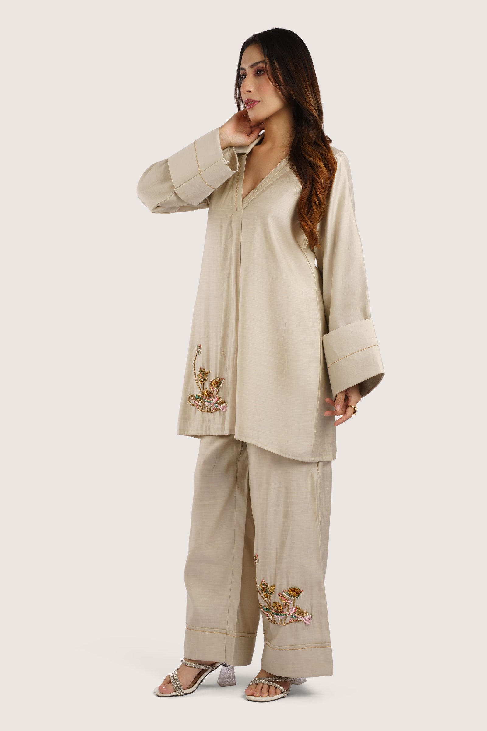 Mehka – Hand-Embroidered Natural Ivory Co-ord Set