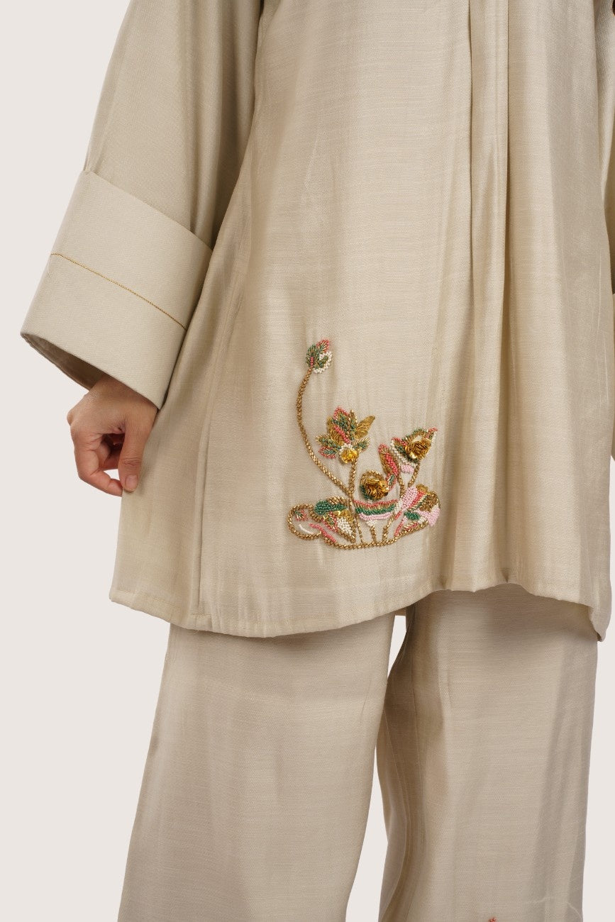 Mehka – Hand-Embroidered Natural Ivory Co-ord Set