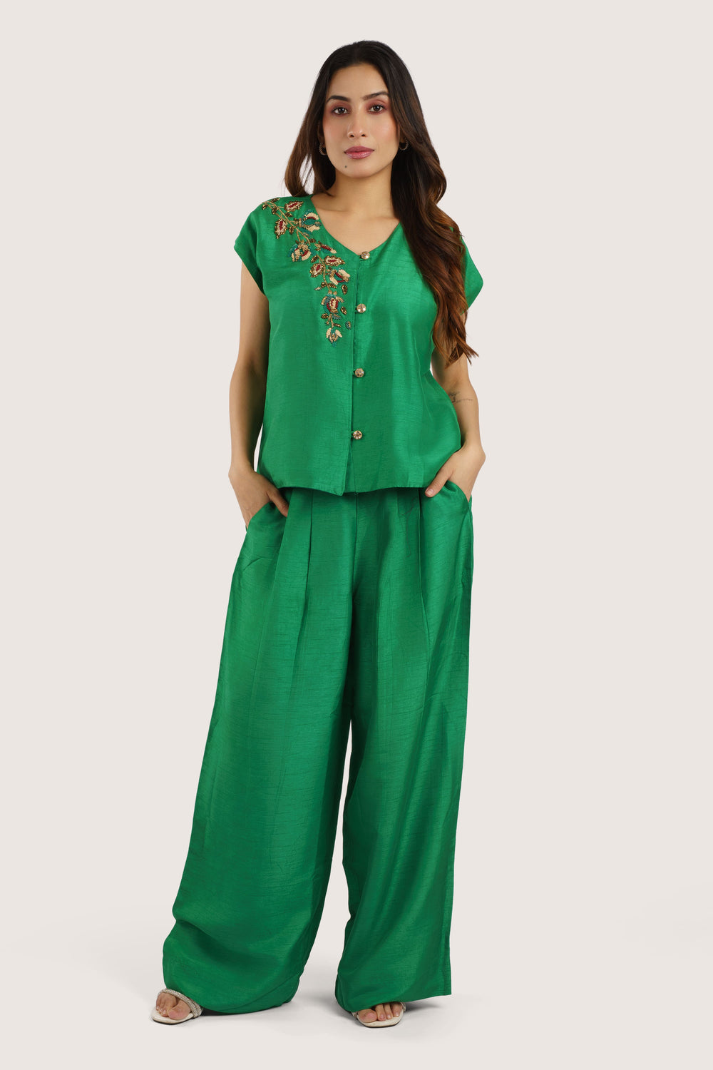 Bahaara – Elegant Emerald Co-ord Set