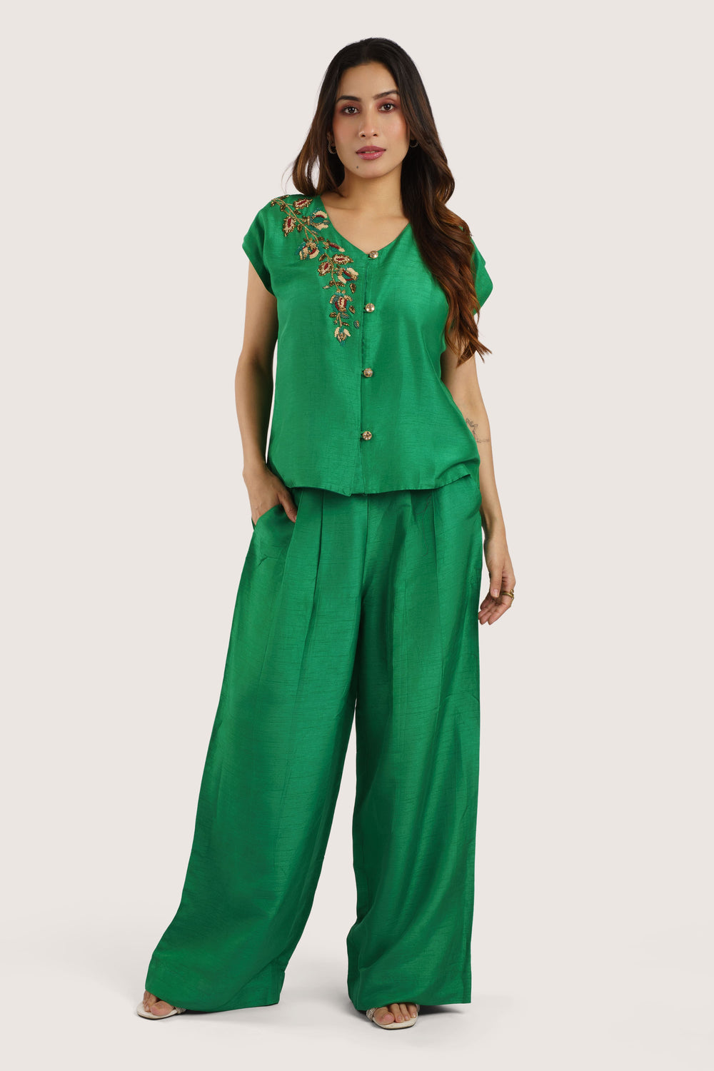 Bahaara – Elegant Emerald Co-ord Set