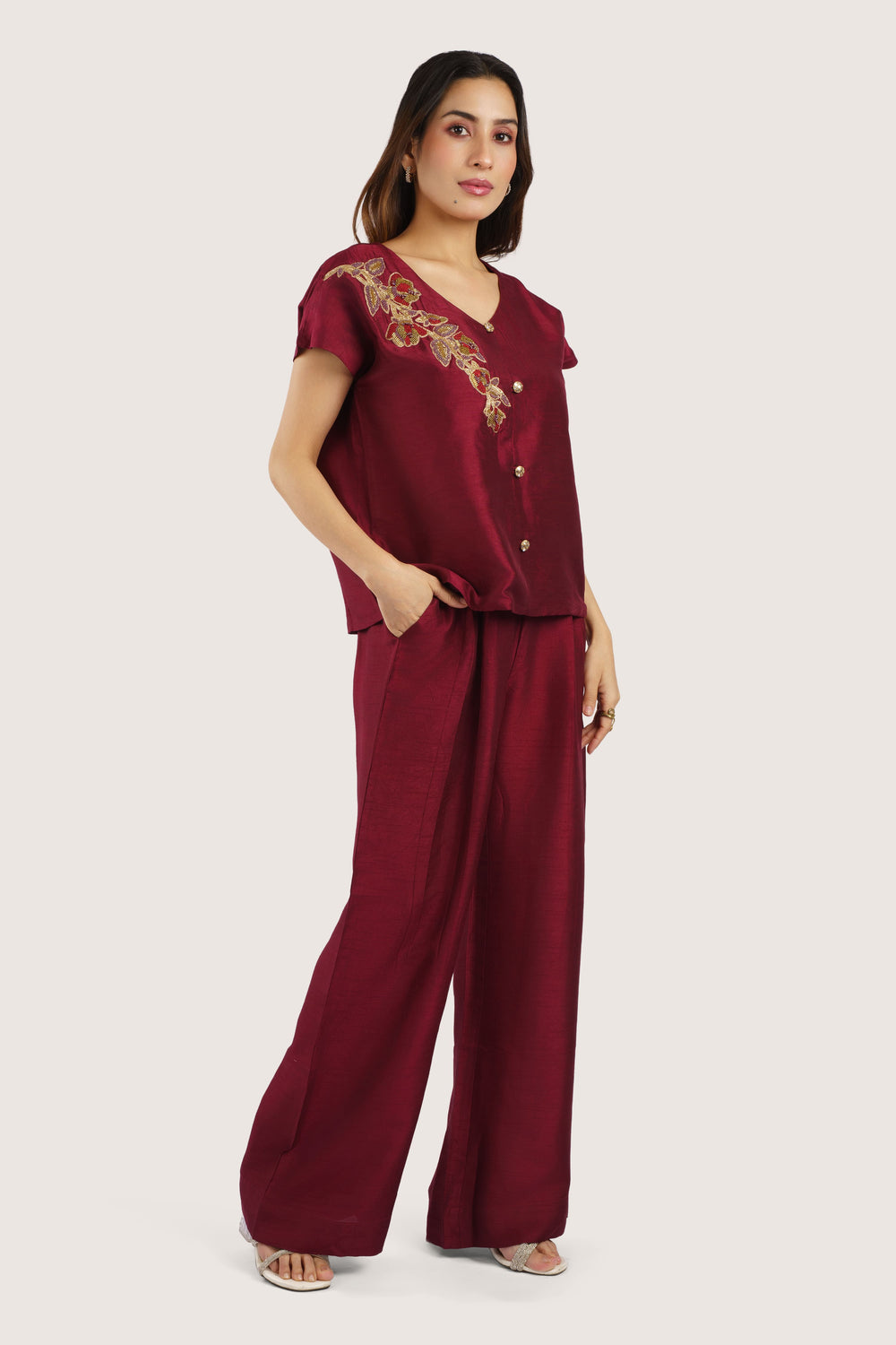 Bahaara – Deep Maroon Co-ord Set