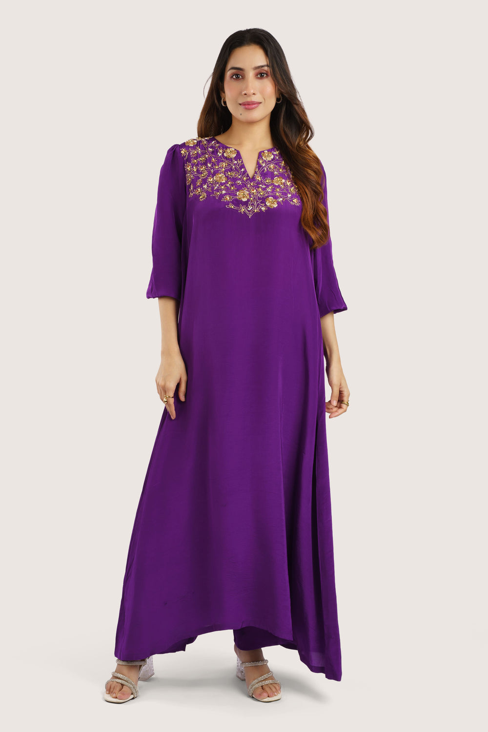 Gulbahaar Royal Purple Embroidered two piece kurta set