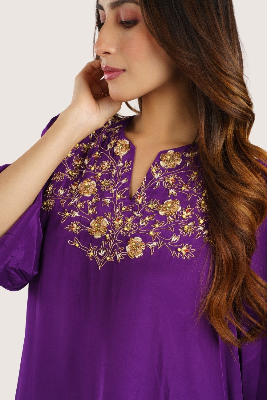 Gulbahaar Royal Purple Embroidered two piece kurta set