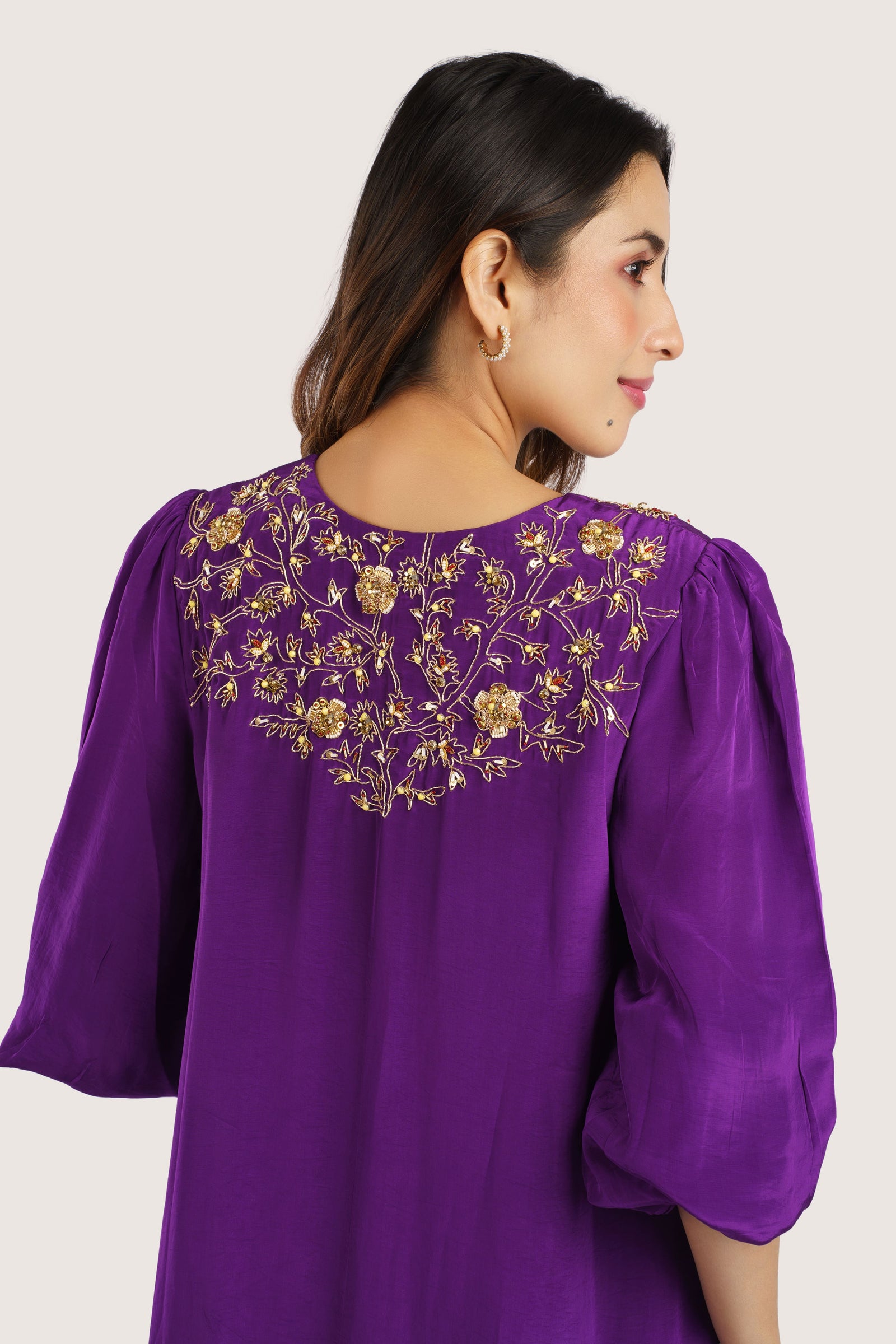 Gulbahaar Royal Purple Embroidered two piece kurta set