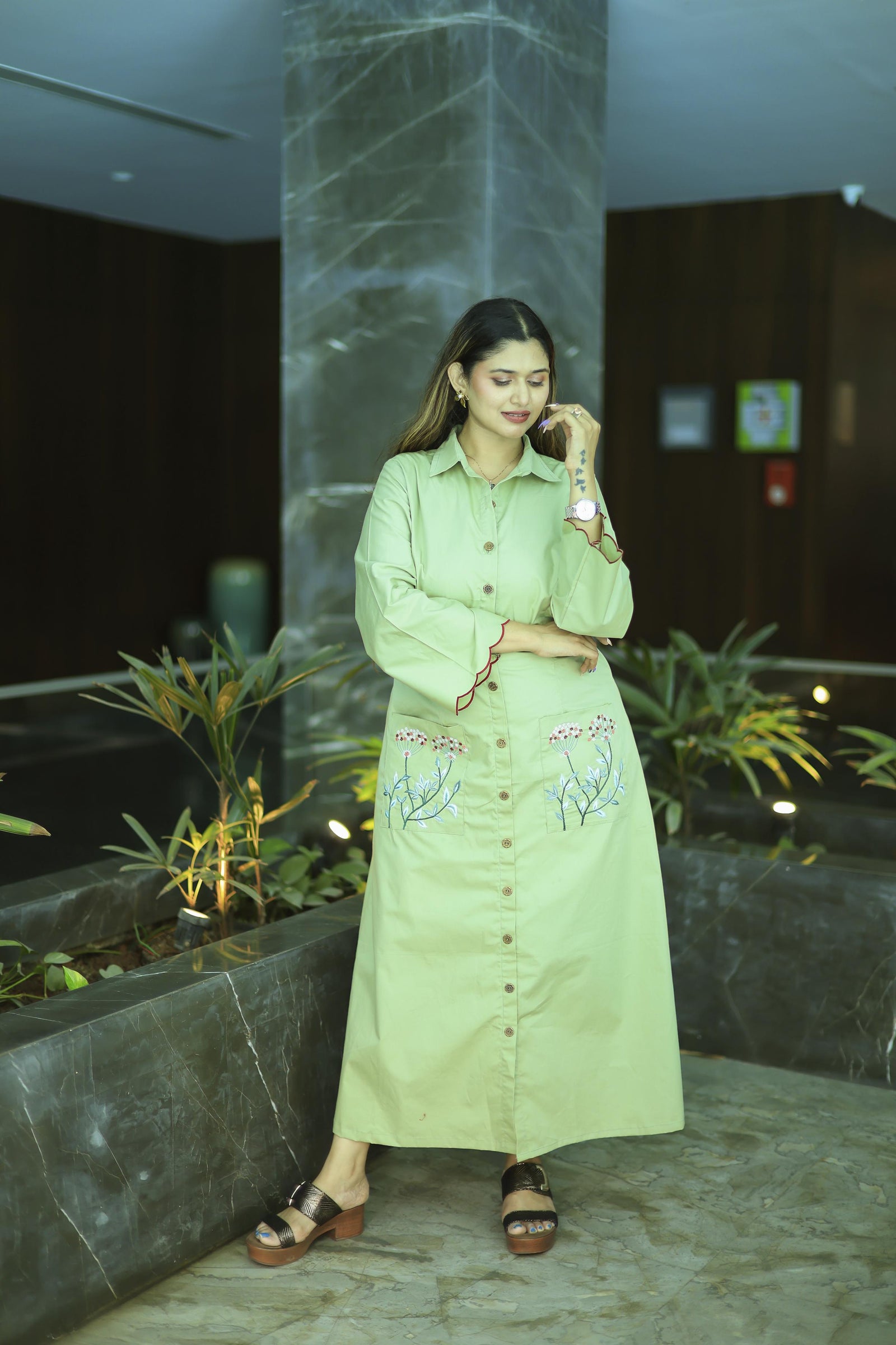 The Omna Women Sage Bloom Peplum Dress