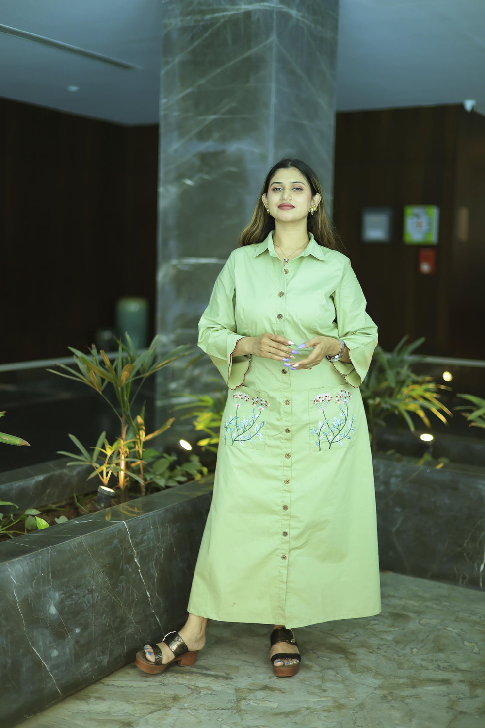 The Omna Women Sage Bloom Peplum Dress