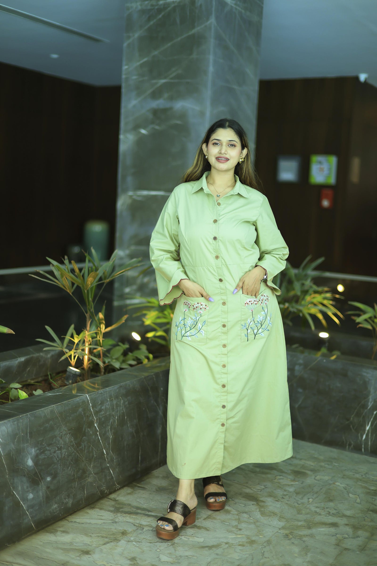 The Omna Women Sage Bloom Peplum Dress