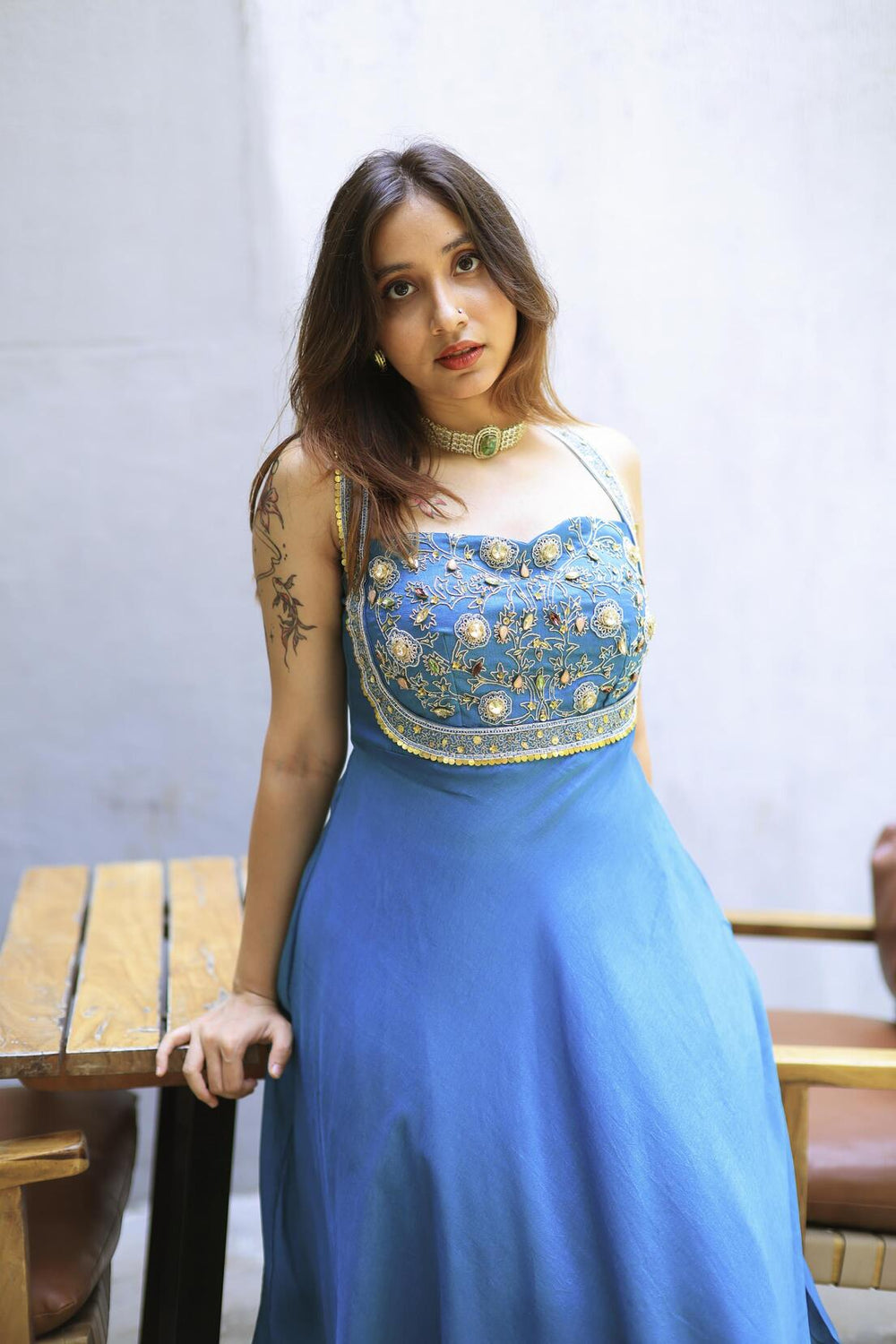 The Omna Women Zehra teal tusser silk set