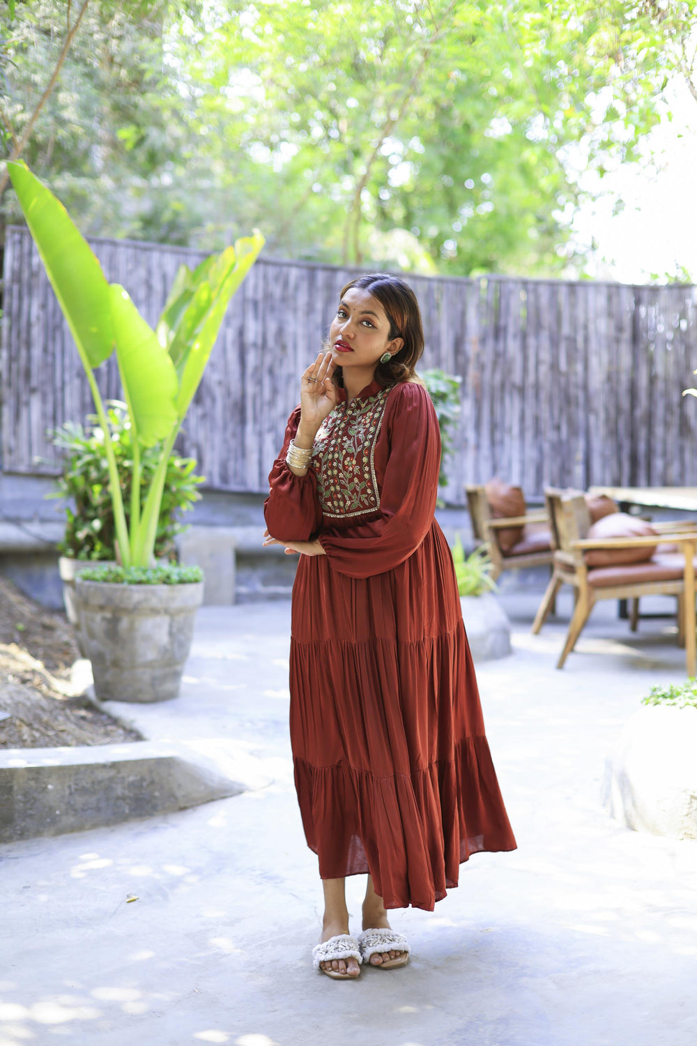 The Omna Women Meher rust elegance dress
