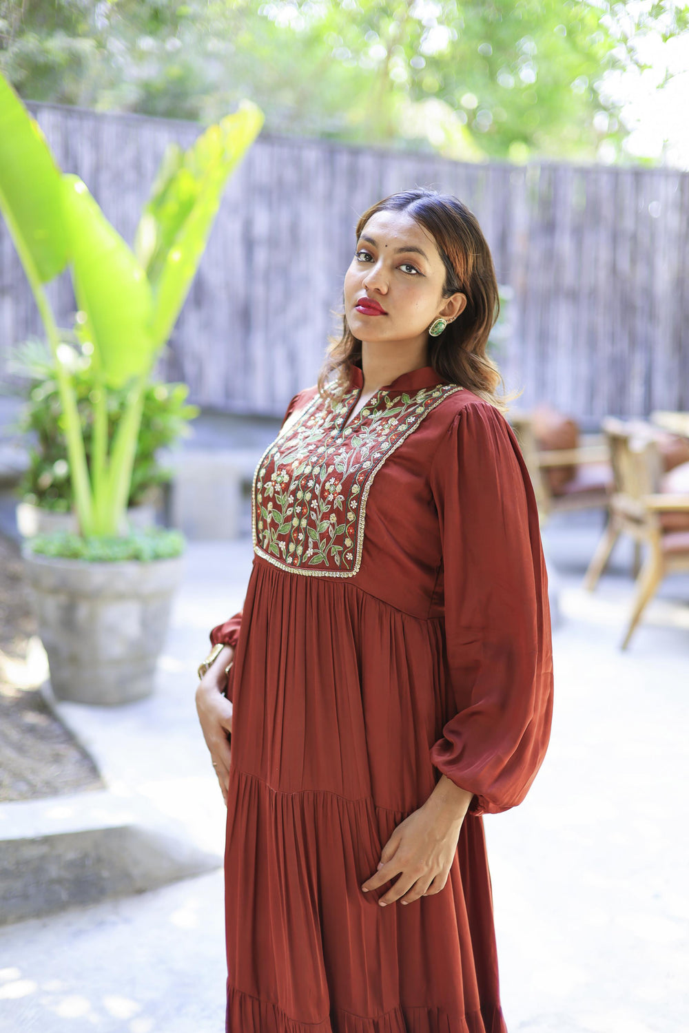 The Omna Women Meher rust elegance dress