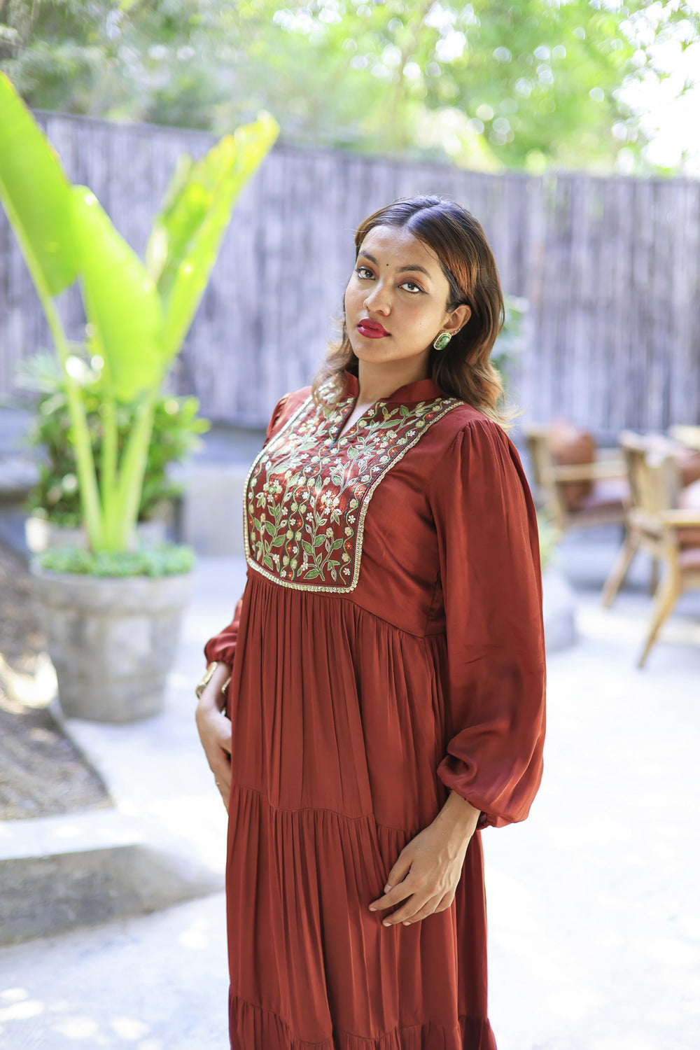 The Omna Women Meher rust elegance dress