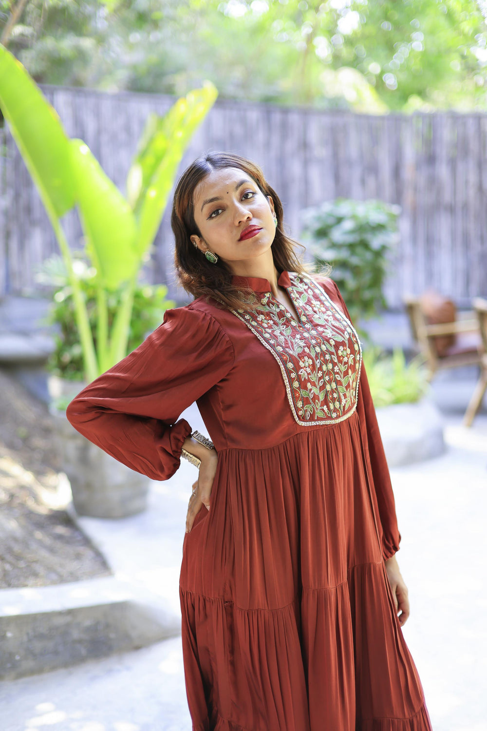 The Omna Women Meher rust elegance dress