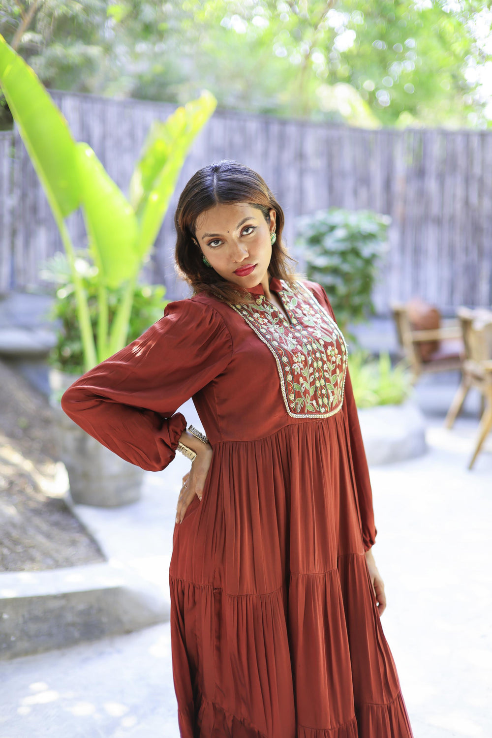 The Omna Women Meher rust elegance dress