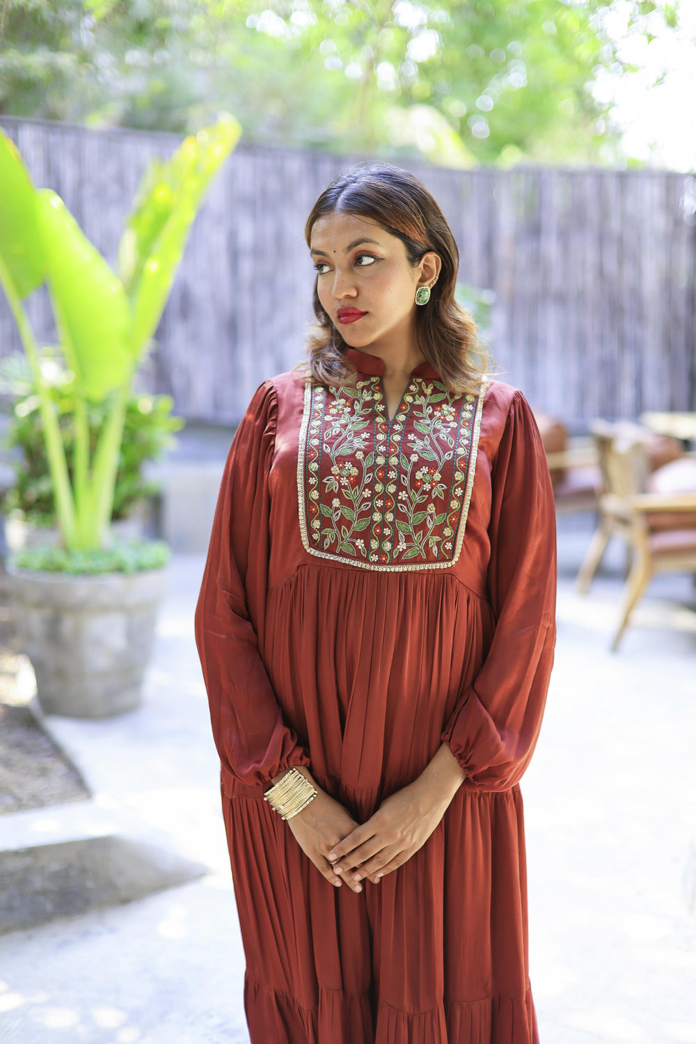 The Omna Women Meher rust elegance dress