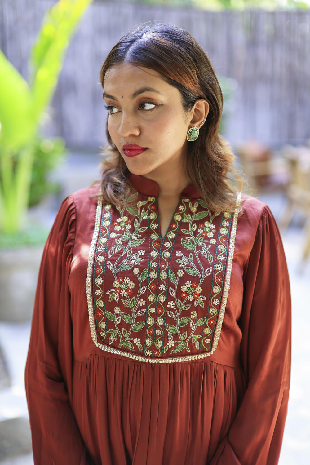 The Omna Women Meher rust elegance dress