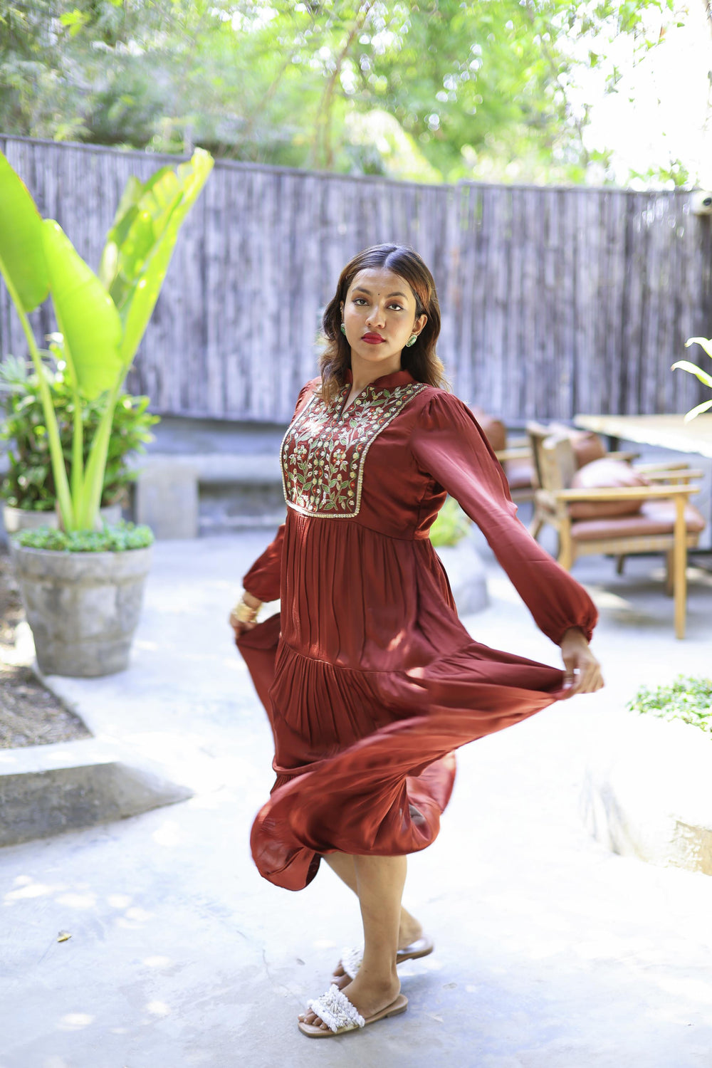 The Omna Women Meher rust elegance dress
