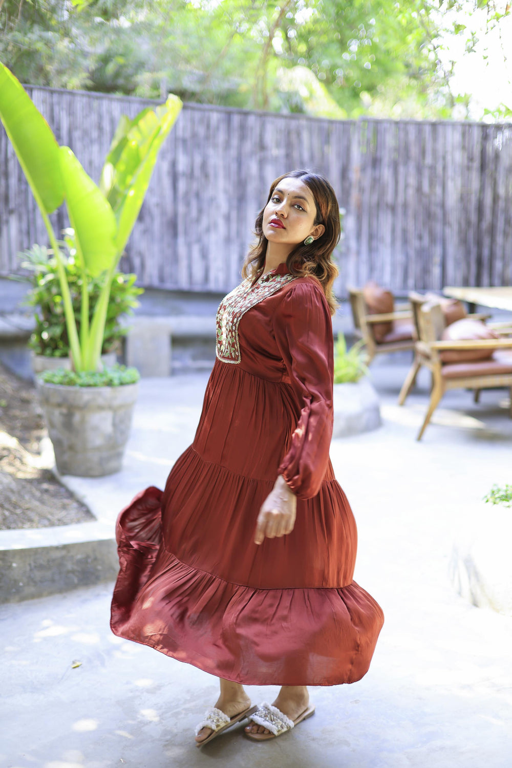 The Omna Women Meher rust elegance dress